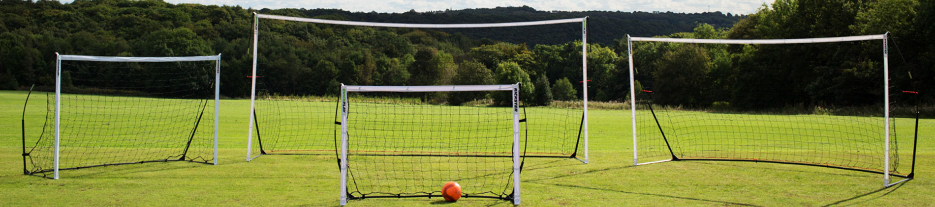 Soccer Nets of Different Sizes displayed on a football pitch